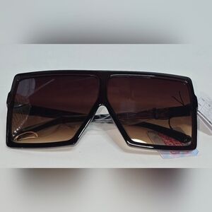 Fashion Oversized Square Brimmed Flat Large Sunglasses Women Glossy Brown